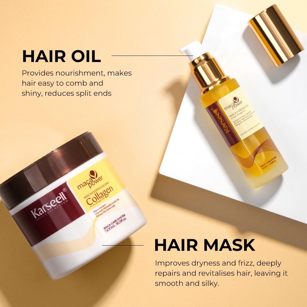 🔥 ¡Dile adiós al cabello seco y quebradizo y luce un pelo de salón en casa! ✨ MASCARILLA CAPILAR KARSEELL 300ml + OIL 60ml
