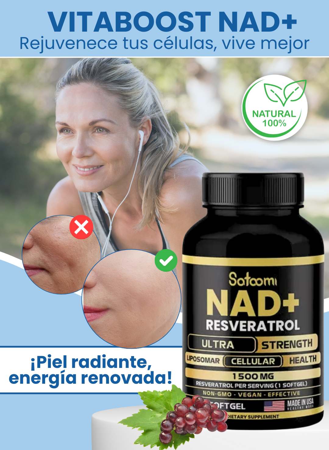 Restaura tua Juventud y Energía en Solo 7 Dias ”Con NAD+ & Resveratrol: El combo natural más poderoso para longevidad, enfoque mental y vitalidad total ¡Con Garantía o No Pagas!