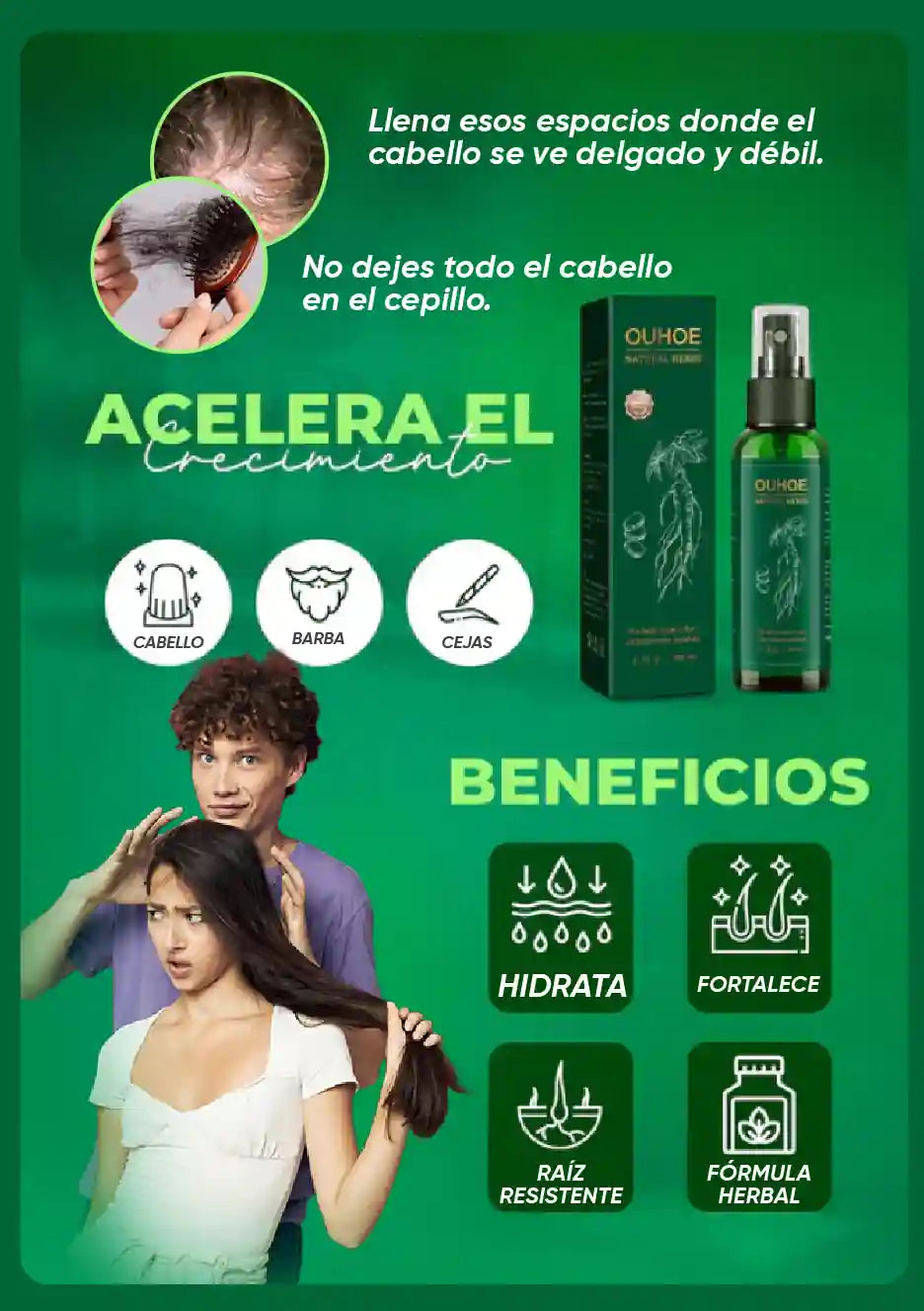 "¡Di adiós a la caída del cabello! Recupera tu confianza y belleza con OUHOE en solo 14 días — ¡Compra 1 y llévate 2 GRATIS!"